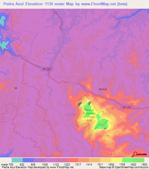 Pedra Azul,Brazil Elevation Map