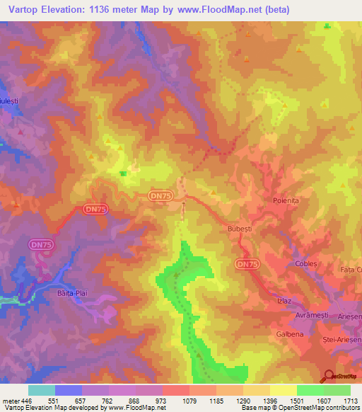 Vartop,Romania Elevation Map