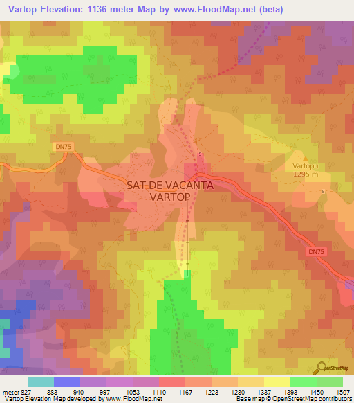 Vartop,Romania Elevation Map