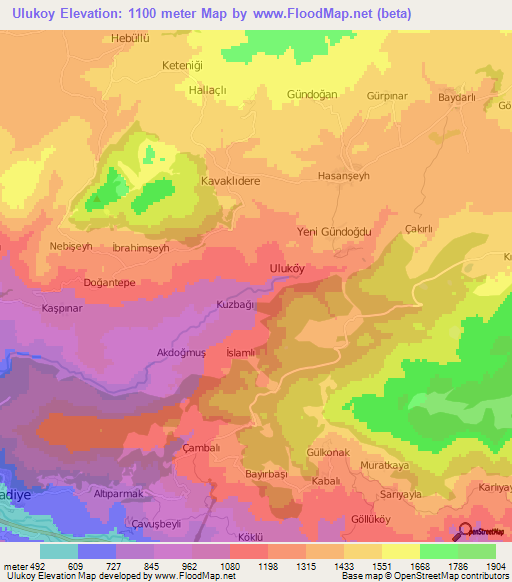 Ulukoy,Turkey Elevation Map