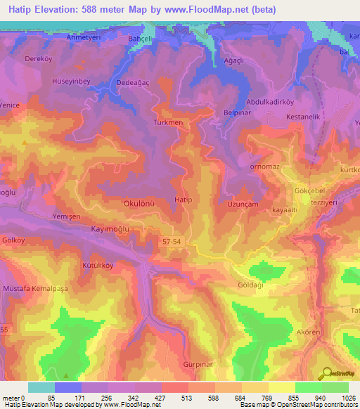 Hatip,Turkey Elevation Map