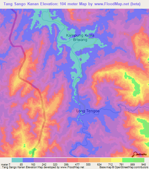 Tang Sango Kanan,Malaysia Elevation Map