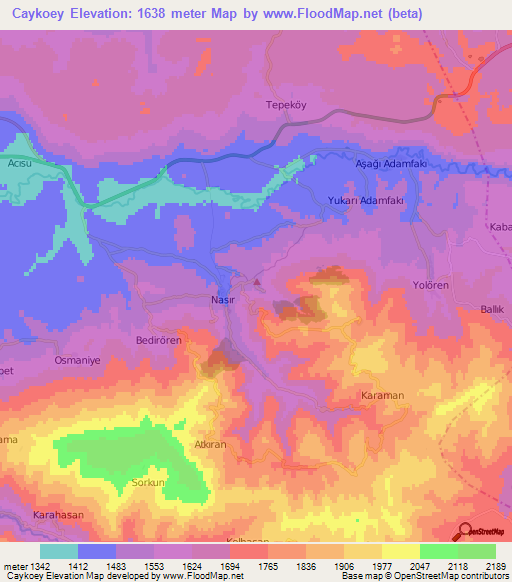 Caykoey,Turkey Elevation Map