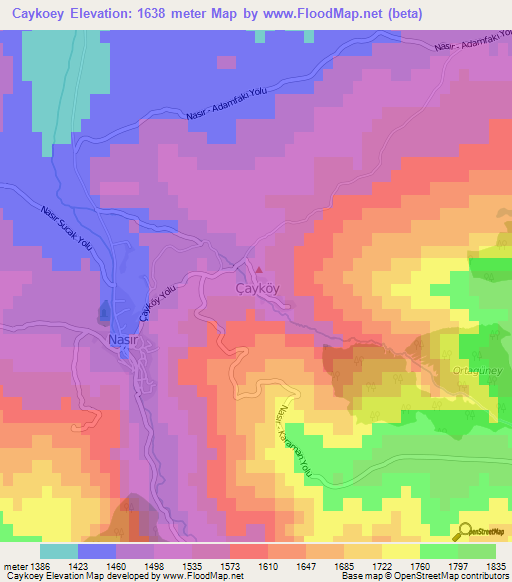 Caykoey,Turkey Elevation Map