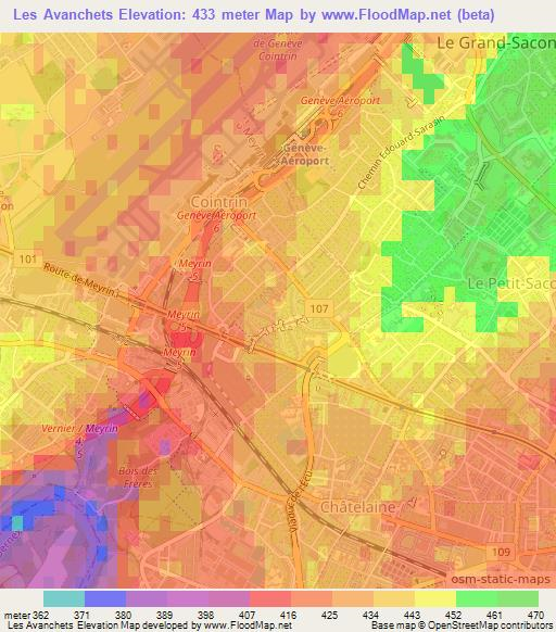 Les Avanchets,Switzerland Elevation Map