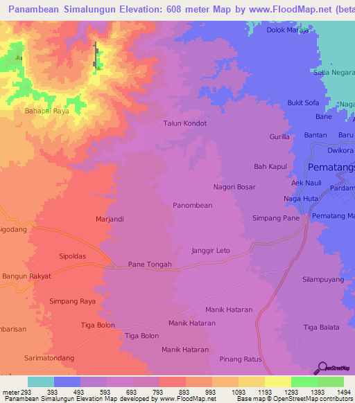 Panambean Simalungun,Indonesia Elevation Map