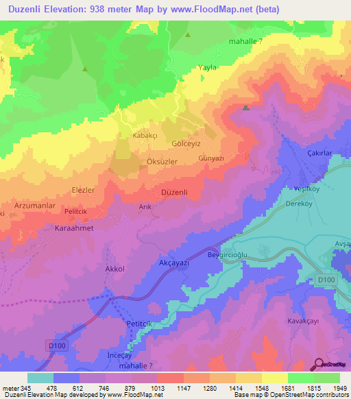 Duzenli,Turkey Elevation Map