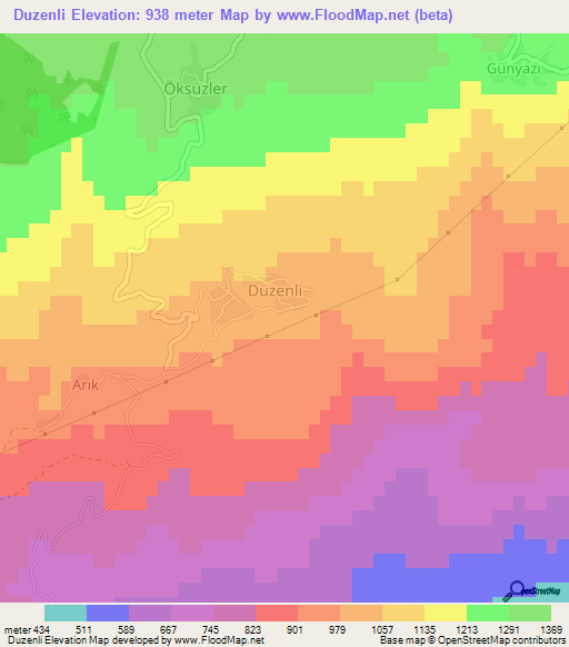 Duzenli,Turkey Elevation Map