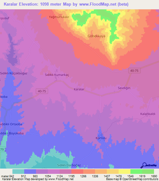 Karalar,Turkey Elevation Map