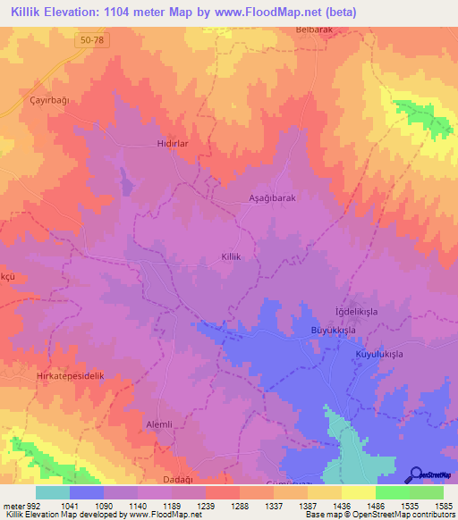 Killik,Turkey Elevation Map