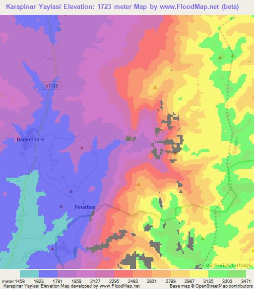 Karapinar Yaylasi,Turkey Elevation Map