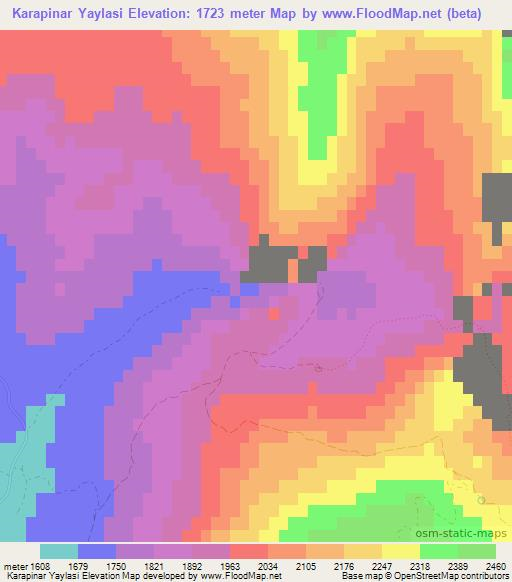 Karapinar Yaylasi,Turkey Elevation Map