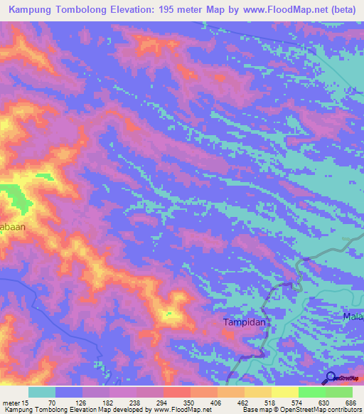 Kampung Tombolong,Malaysia Elevation Map