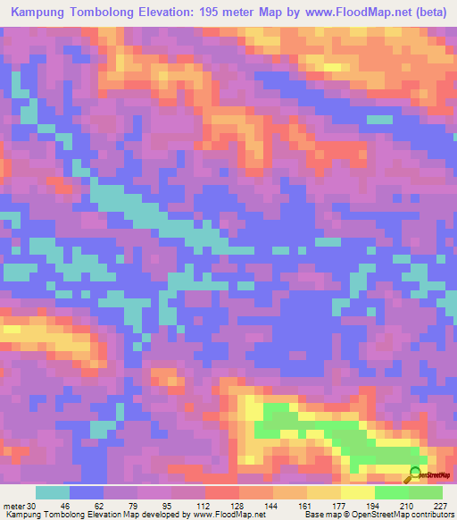 Kampung Tombolong,Malaysia Elevation Map