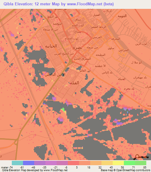 Qibla,Iraq Elevation Map