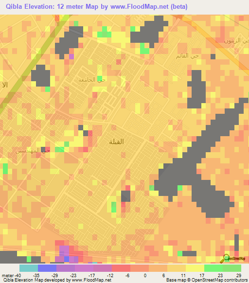 Qibla,Iraq Elevation Map