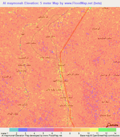 Al maymonah,Iraq Elevation Map