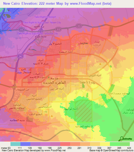 New Cairo,Egypt Elevation Map