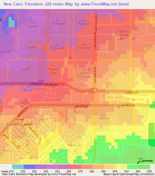 New Cairo,Egypt Elevation Map