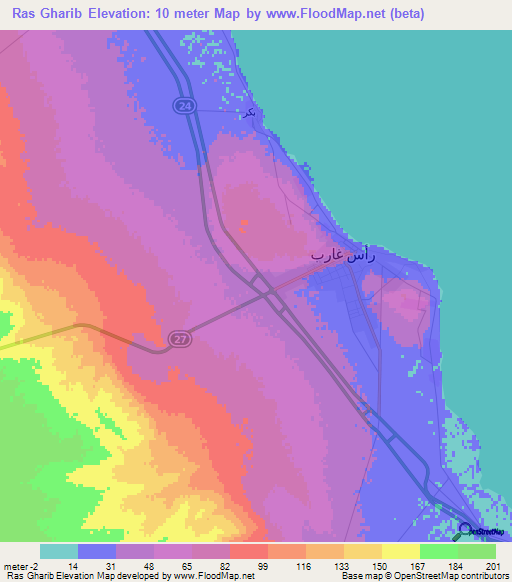 Ras Gharib,Egypt Elevation Map