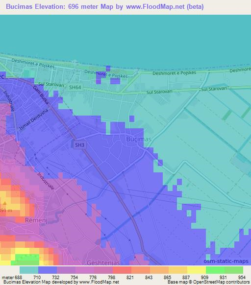 Bucimas,Albania Elevation Map