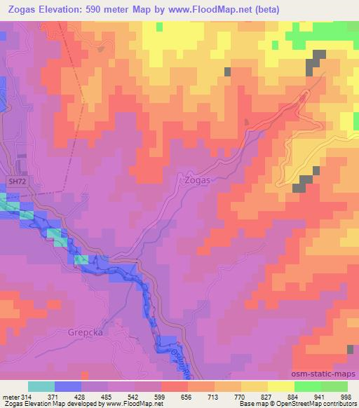 Zogas,Albania Elevation Map