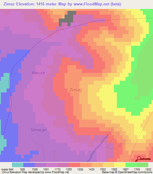 Zimur,Albania Elevation Map