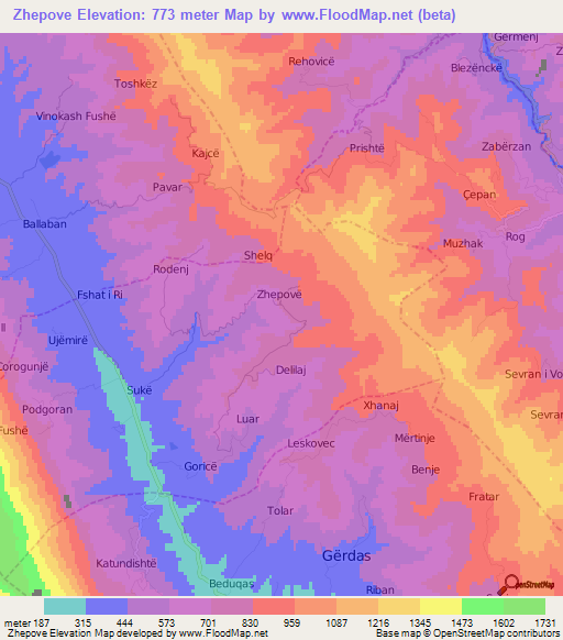 Zhepove,Albania Elevation Map