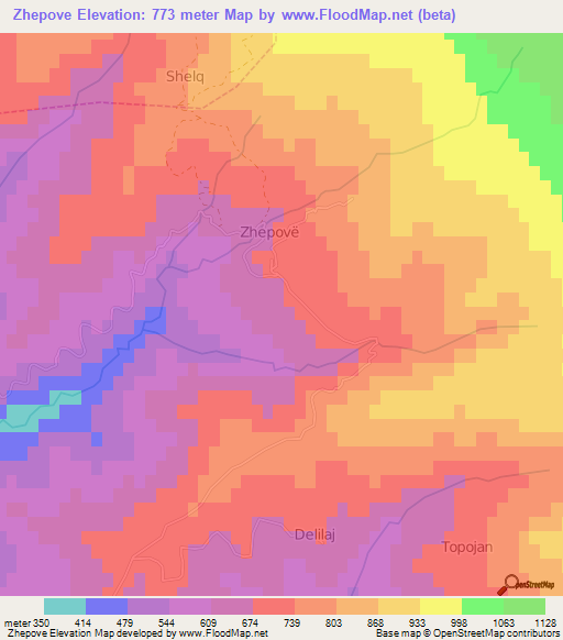 Zhepove,Albania Elevation Map