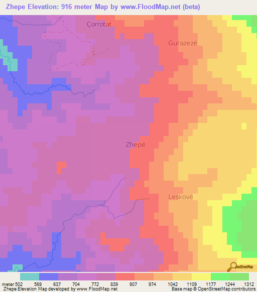 Zhepe,Albania Elevation Map