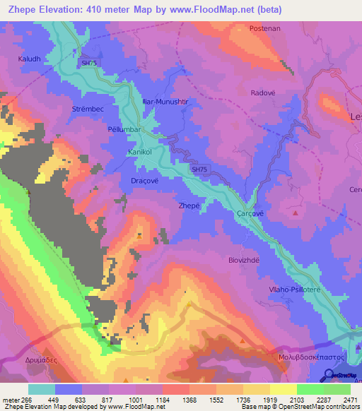 Zhepe,Albania Elevation Map