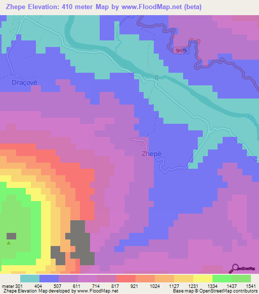 Zhepe,Albania Elevation Map