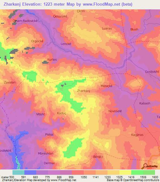 Zharkanj,Albania Elevation Map