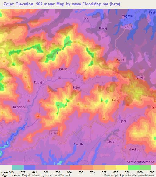 Zgjec,Albania Elevation Map