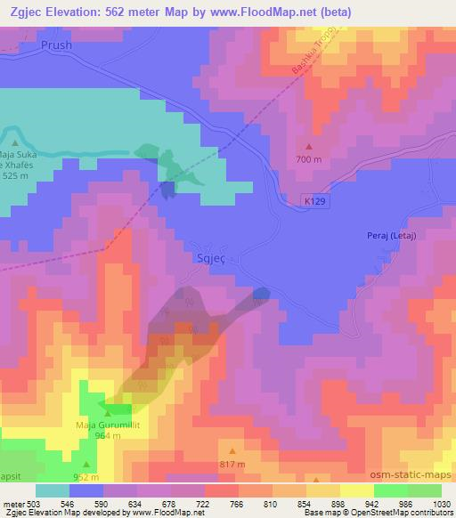 Zgjec,Albania Elevation Map