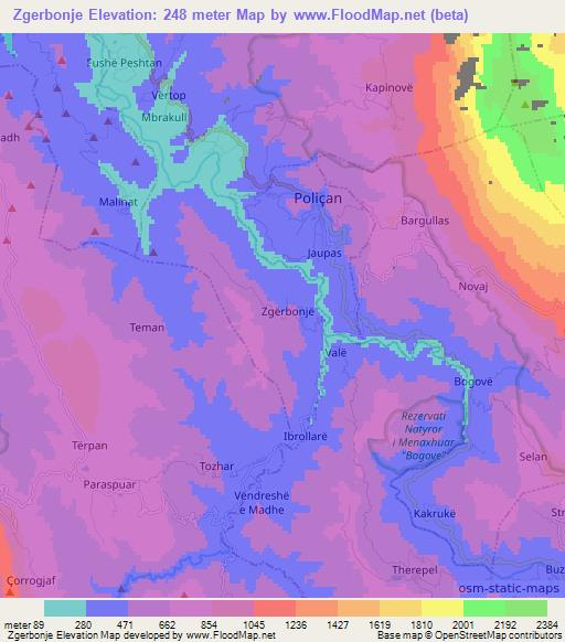 Zgerbonje,Albania Elevation Map