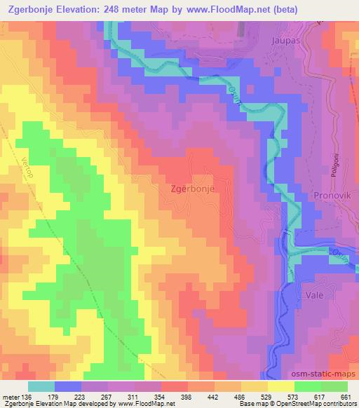 Zgerbonje,Albania Elevation Map