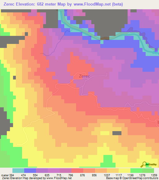 Zerec,Albania Elevation Map