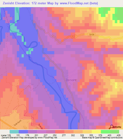 Zenisht,Albania Elevation Map