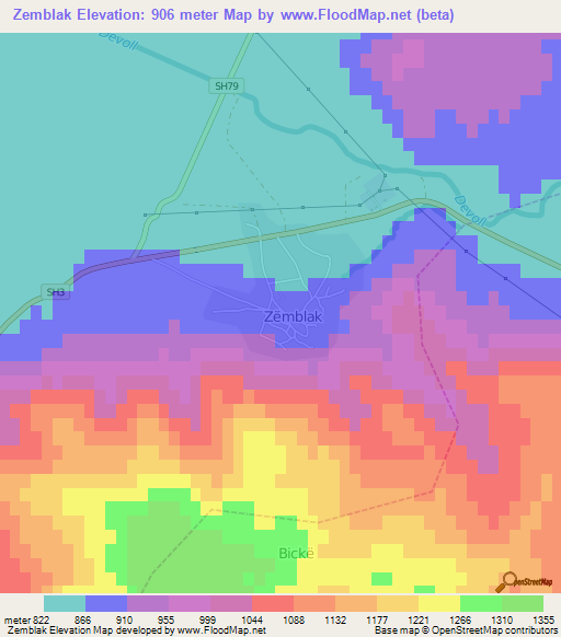 Zemblak,Albania Elevation Map