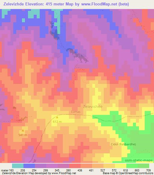 Zelevizhde,Albania Elevation Map