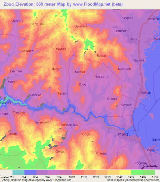 Zboq,Albania Elevation Map