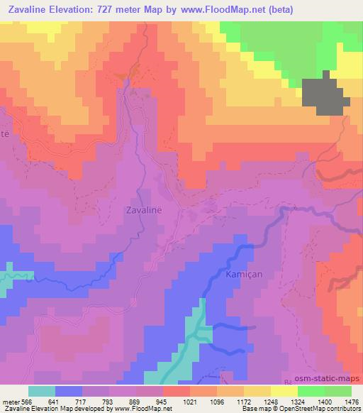 Zavaline,Albania Elevation Map