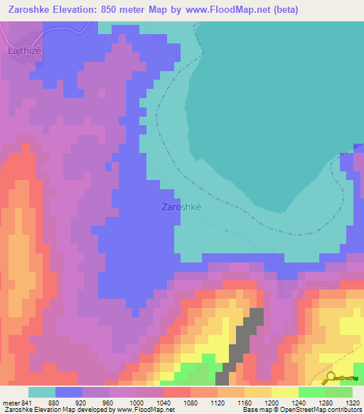 Zaroshke,Albania Elevation Map