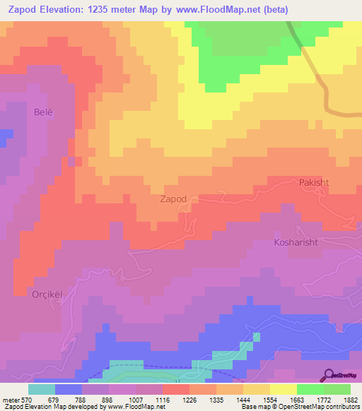 Zapod,Albania Elevation Map