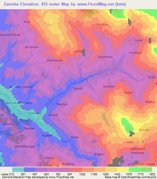 Zamshe,Albania Elevation Map