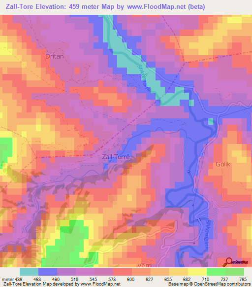 Zall-Tore,Albania Elevation Map