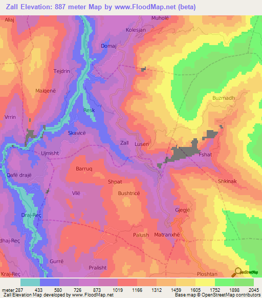 Zall,Albania Elevation Map