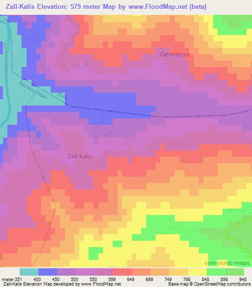 Zall-Kalis,Albania Elevation Map