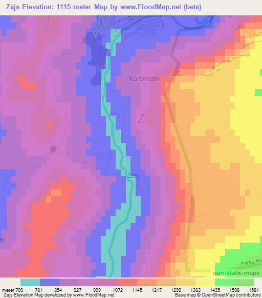 Zajs,Albania Elevation Map
